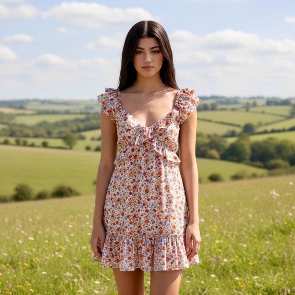 🌻Altar'd State Floral Shabby Chic Ruffled Cottage Boho Dress Size Medium
